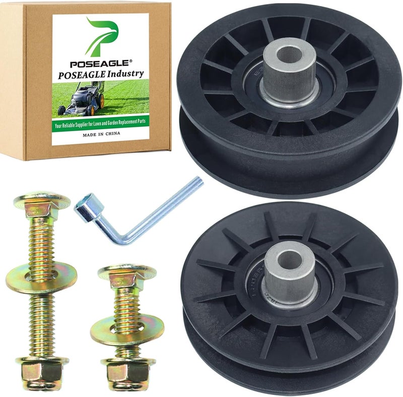 POSEAGLE 532194326 V Groove Idler Pulley with 532194327 Flat Idler Pulley Hardware Kit Replaces 194326 194327 for Husqvarna LTH1538 YTH20K46 YTH2454 LGT2554 YTH24V48LS YT42DXLS YT48DXLS Lawn Tractors - Image 1